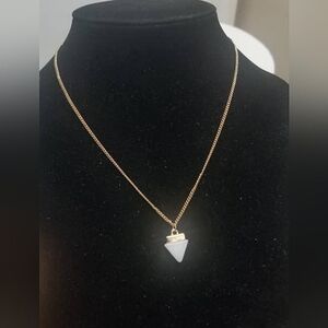 Gold Tone Necklace With White Jade Stone Triangle Pendant. By The Limited 🌴